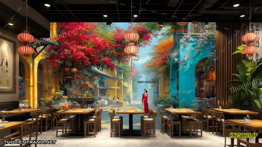 Tranh dán tường Phố cổ Hà Nội, Phố xưa - -HN251226-4P - Tranh tường chất lượng cao